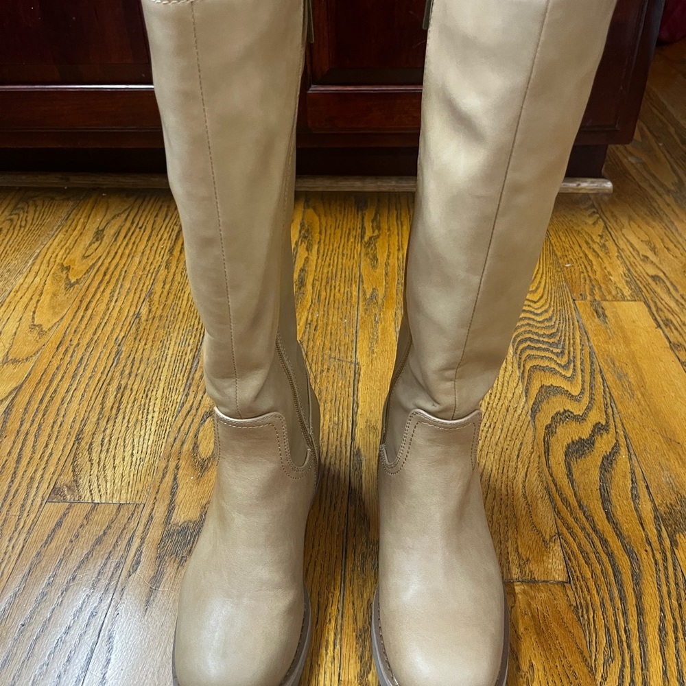 Joie Sawyer Honey Beige Tan Over the Knee Boots 2” heels - like new